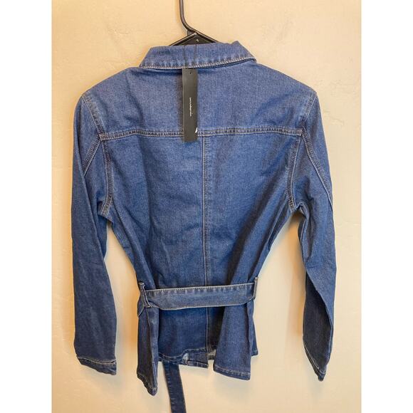 Allegra K Long Sleeve Denim Tie Waist Belt Button Up Jacket NEW Size Medium - Picture 8 of 10
